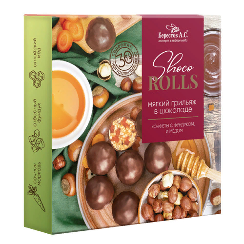  Берестов Shoco Rolls конфеты с фундуком, цукатами моркови  и медом 135г  в Череповце