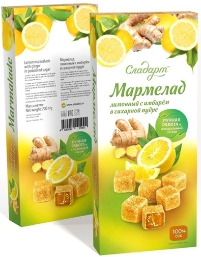 №2 Сладарт Мармелад Лимонный с имбирём в сахарной пудре, 200г    в Череповце